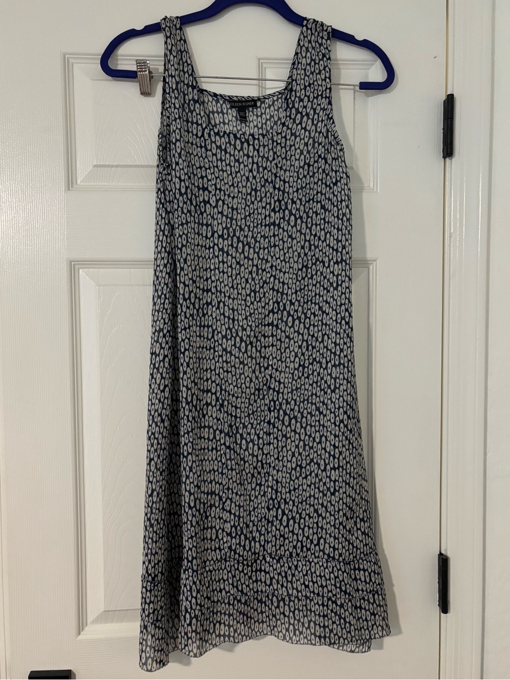 Eileen Fisher Navy and White Sheer Silk Dress XXS 100% silk